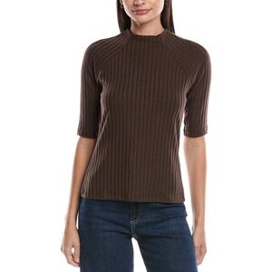 Michael Stars Nadine Mock Neck Ribbed Brown Elbow Length Sleeves Top EUC Sizs XS